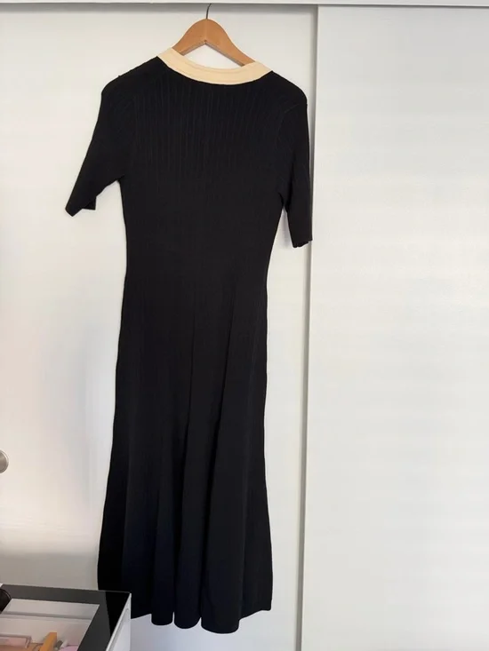 J. Crew Black Midi Cardigan Dress with Cream Trim - Picture 3 of 5